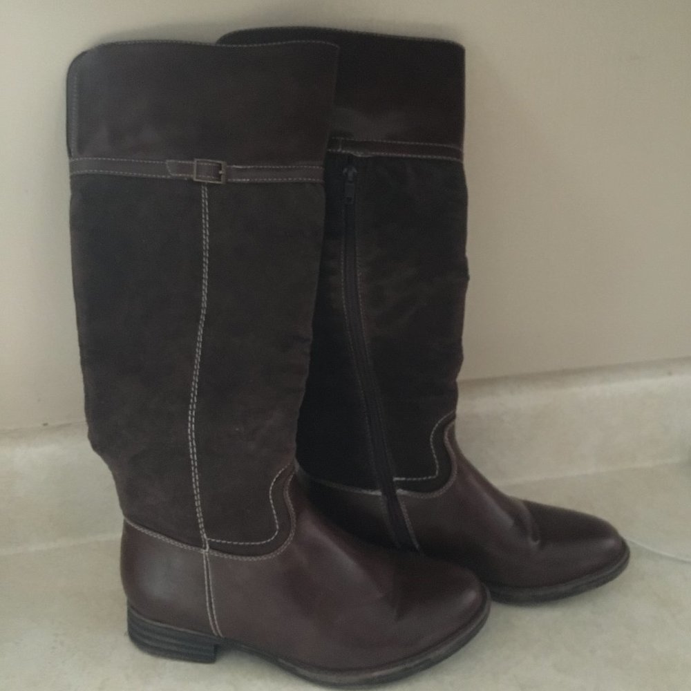 Maurices Tall Brown Boots Samantha Faux Suede Size 7M 1" Heel - Picture 3 of 15